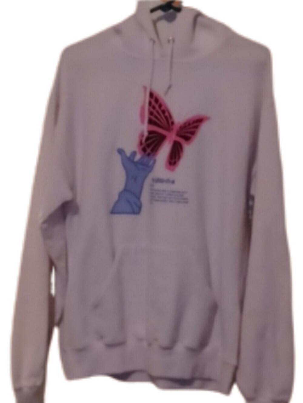 -- Bowery White Hoodie with Pink Butterfly Design Women's Size Medium